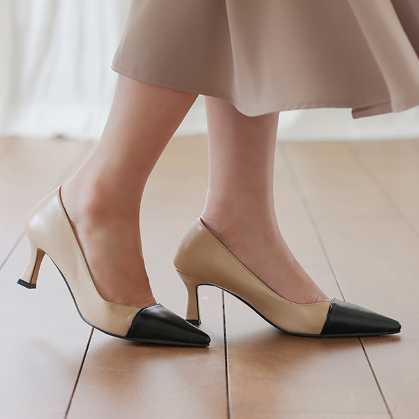 Slim Black front Color Combination Stiletto Heels