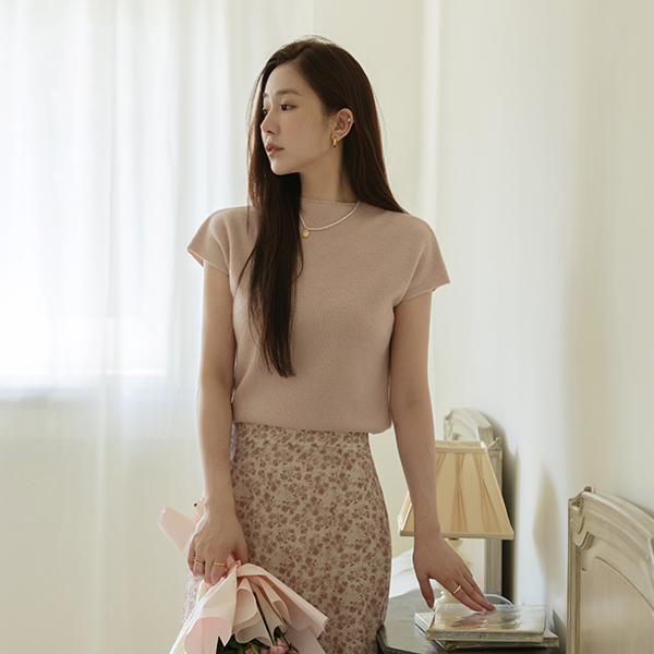 Powdery Color Half-Highneck Cashmere Knit