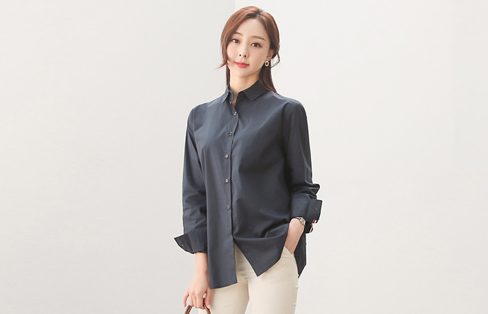 Back-Button Triple Color Combination Tapping Cotton Shirt