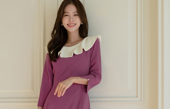 Lovely Collar Sleeves Pearl Dress