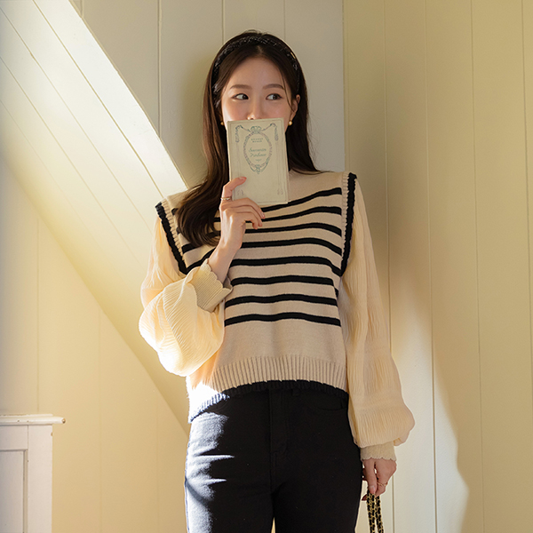 Wrinkle Volume Sleeves layered Style Knit