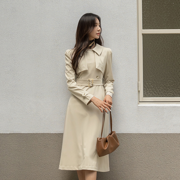 Autumn Trench Style A-line Dress (BeltSET)