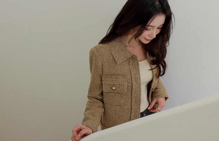 Fringe Single Collar Tweed Jacket