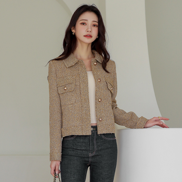 Fringe Single Collar Tweed Jacket