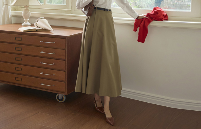 A-line Belt (Set) Long Skirt