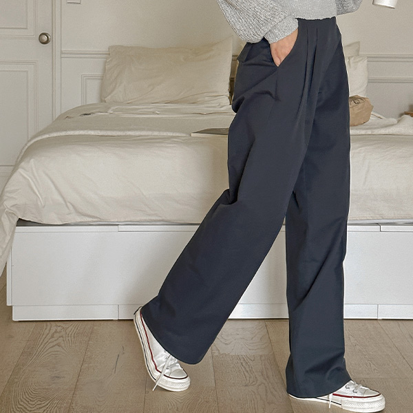 Ring Cotton pintuck Wide Slacks