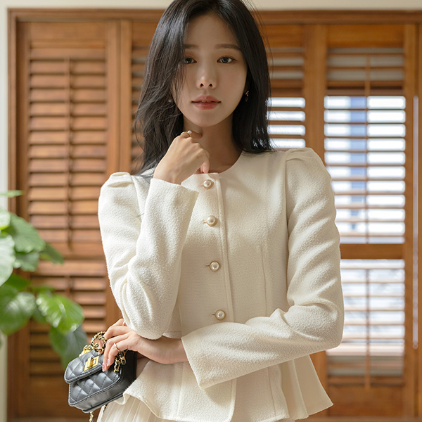 Charmant Peplum Line Pearl Button Blouse