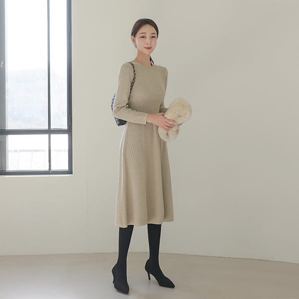 multi Corduroy Flared Knit Dress