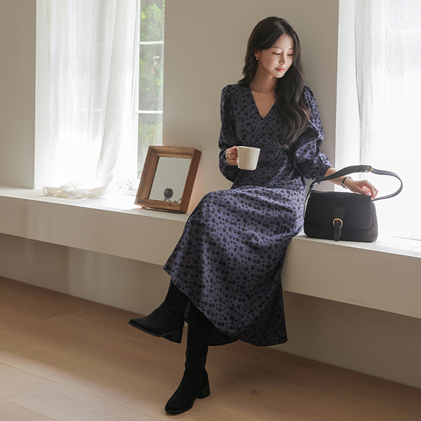 Color Combination Flower Patterns V-neck Long Dress