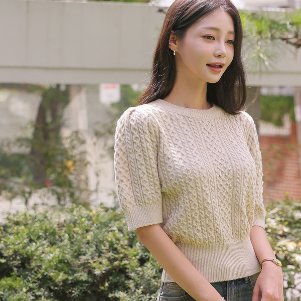 Autumn Cable Puff Sleeves Knit