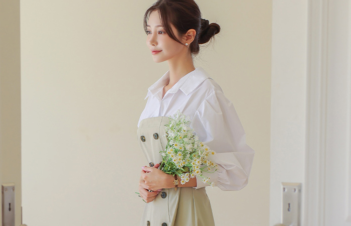 Shirt layered Trench Flared Long Dress