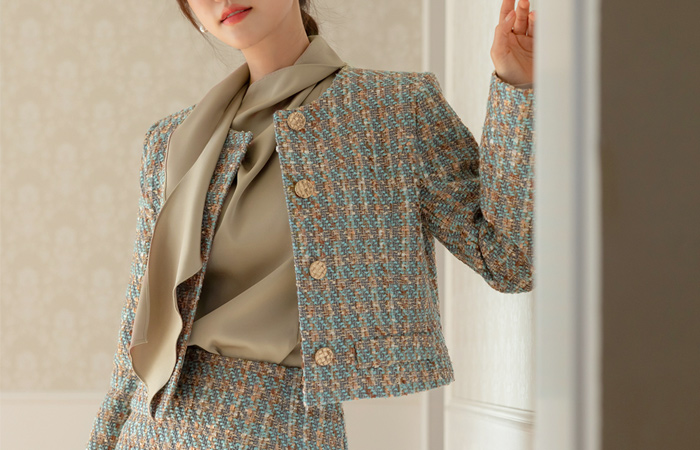 ODE Bling Tweed mix Color Wool Jacket