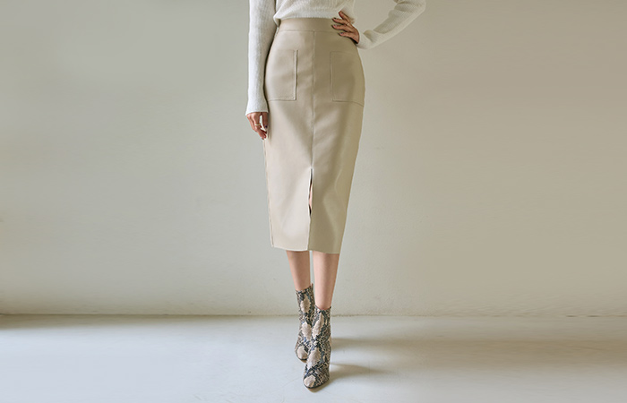 Double Pocket Eco Leather H-line Skirt