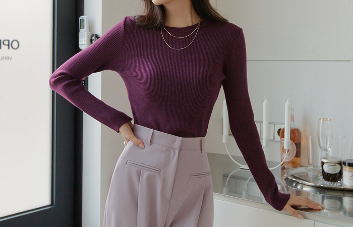 Daily Point Color Round Neck Corduroy Knit