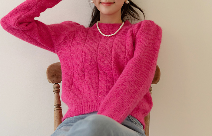 Color Point Romantic Puff Wool Knit