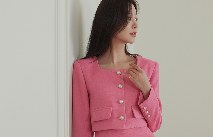 Glory Pearl Button Square Neck Crop Jacket