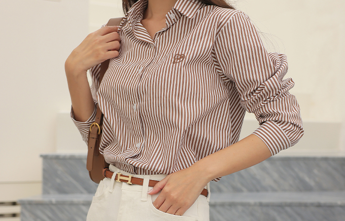 LOVE heart Embroidery Stripe Shirt