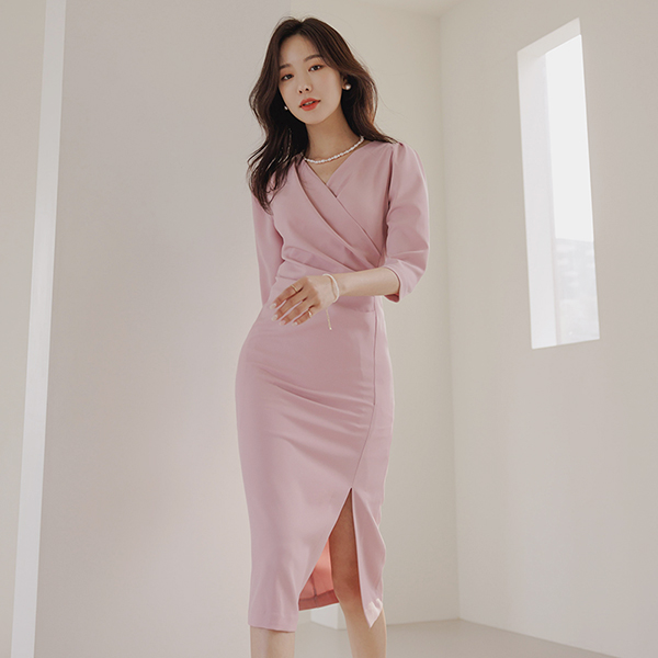 Feminine Side Shirring Slit Dress