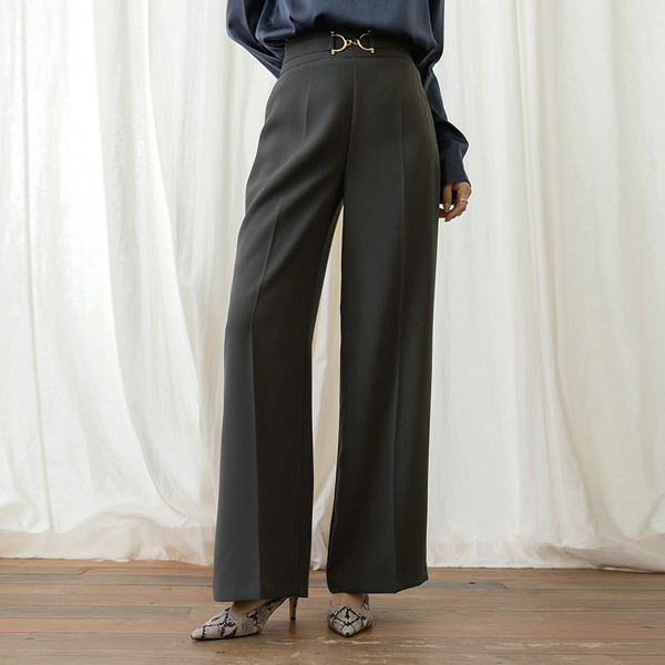 Luxury Buckle Point High-Waist Wide Slacks