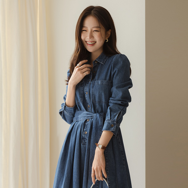 Picnic Puff A-line Denim Dress