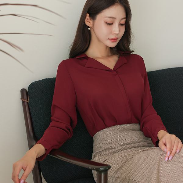 Collar Shirt V-neck Pintuck Blouse(fall) Ⅱ