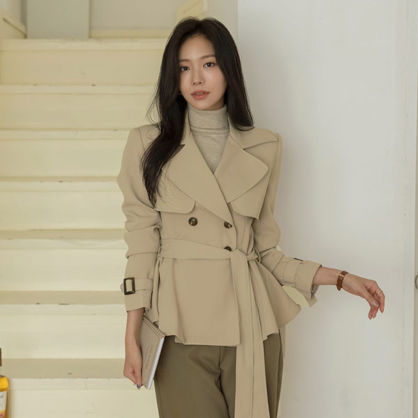 Hems Peplum Harp Trench Jacket