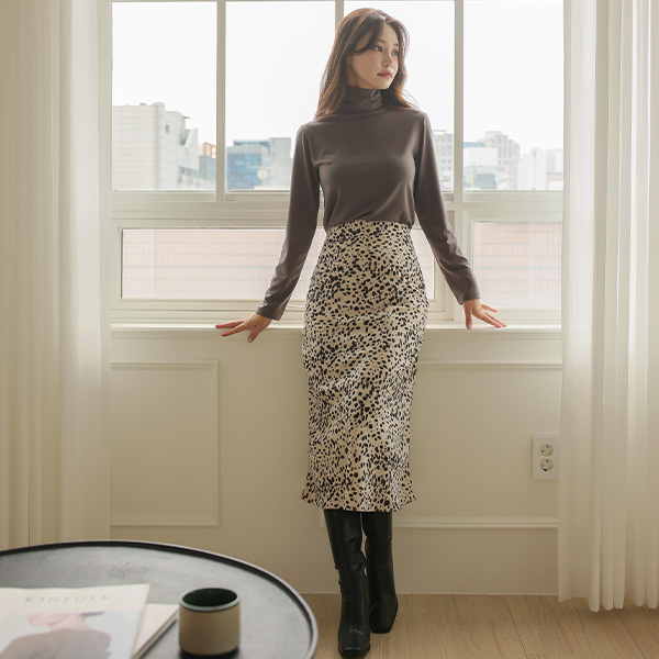 Leopard Patterns Point Flared Long Skirt