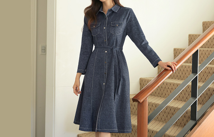 Tight Cheese Span A-line Denim Dress