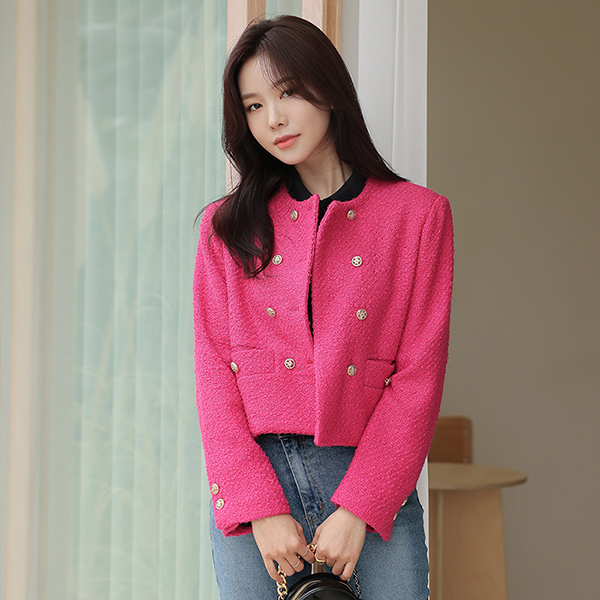 Coco Antique Gold Button Tweed Crop Wool Jacket