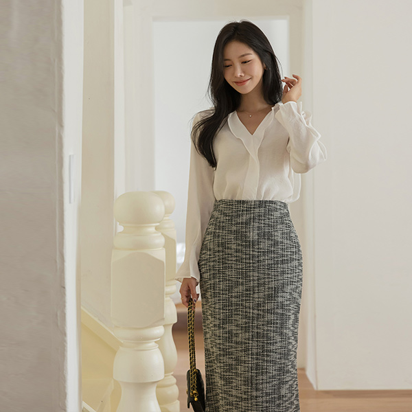 Feminine Line mix Tweed Skirt