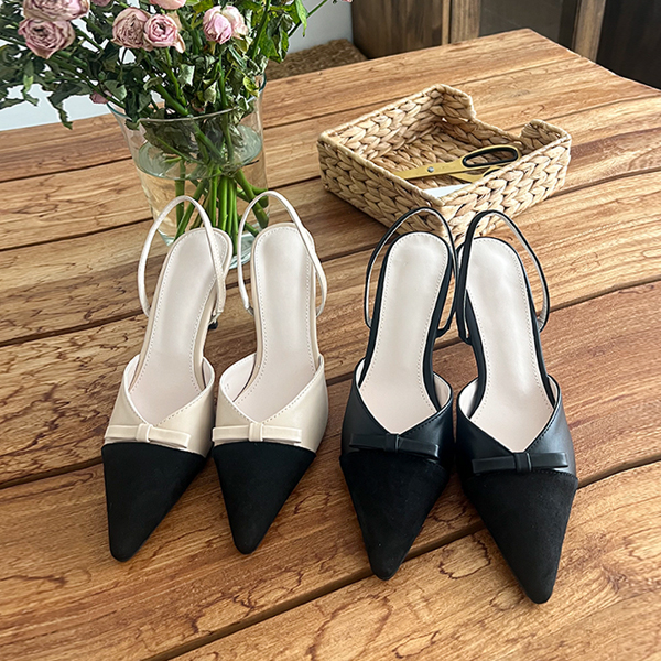 Color Combination Point Ribbon Sling Backs Heels