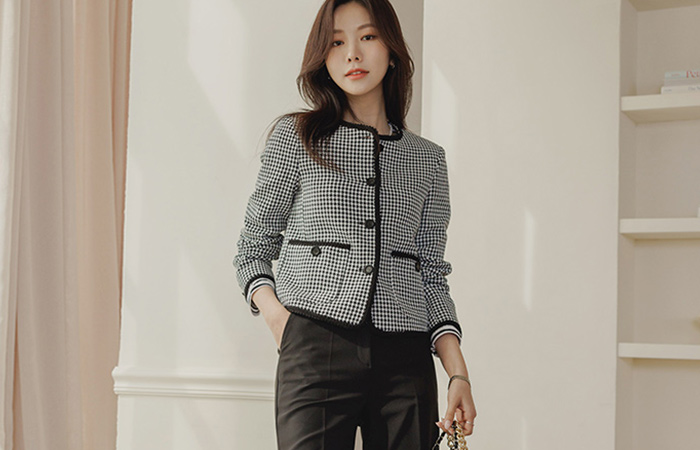 Mini Check Patterns Point Crop Jacket