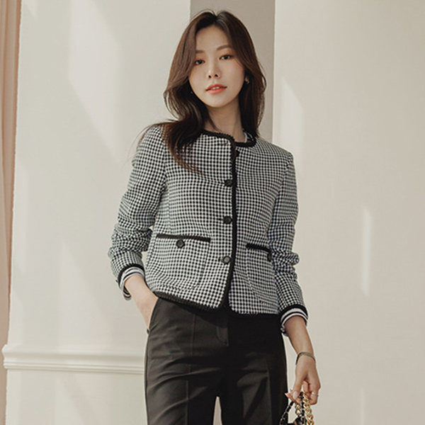 Mini Check Patterns Point Crop Jacket