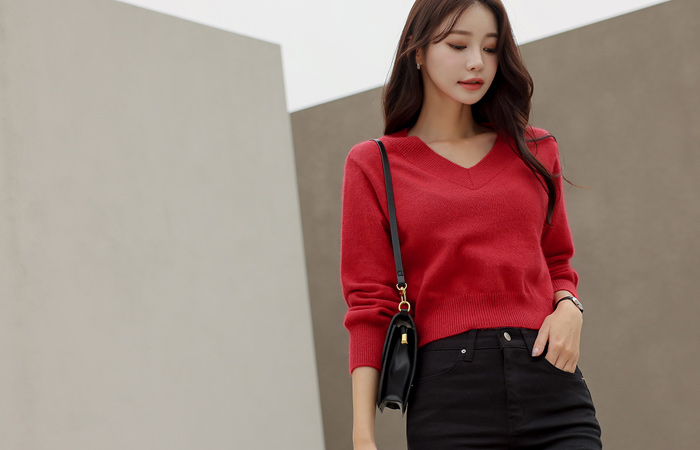 V-neck Wool Fox Crop Knit