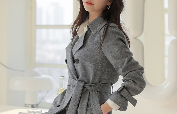 Black Button Point Soft Trench Coat