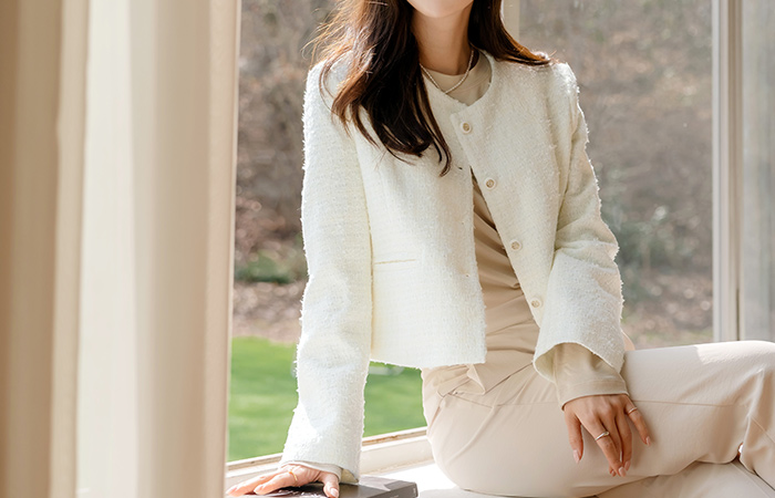 sugar Color Modern Tweed Jacket