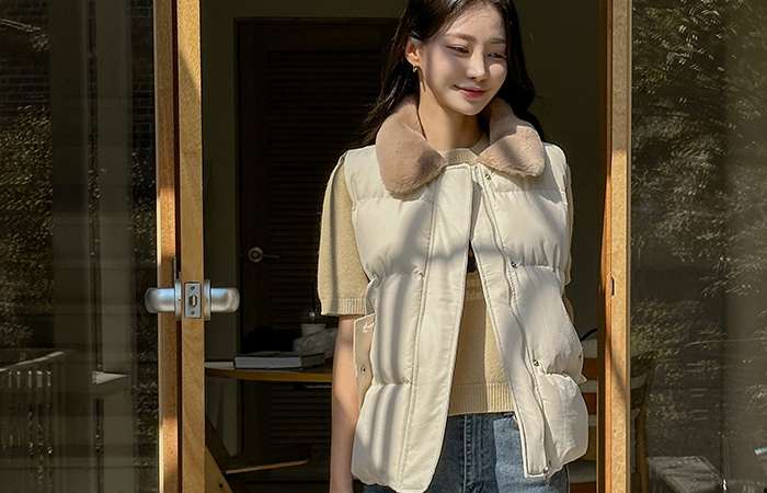 Cozy Color Combination Fur Collar Padding Vest