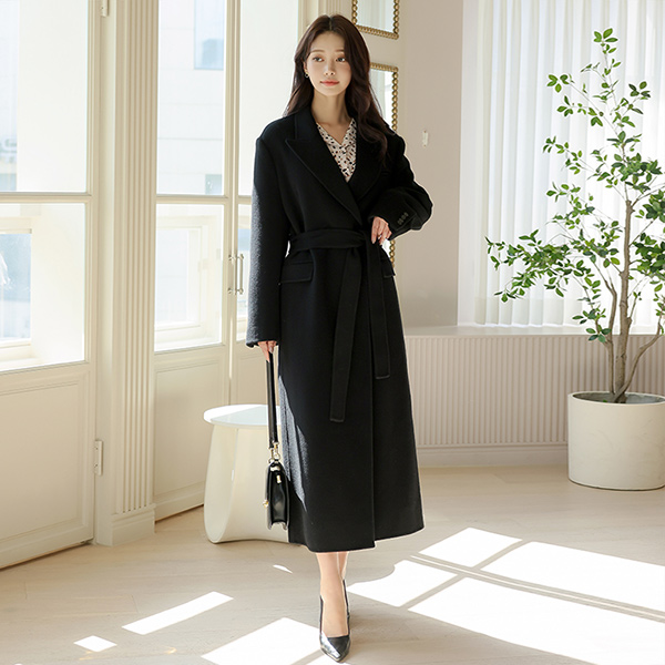 Wool Hidden Button Long Hand-Made Coat