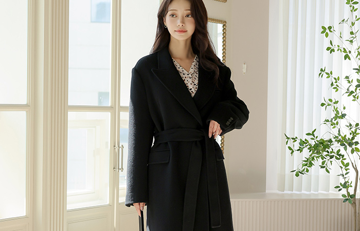 Wool Hidden Button Long Hand-Made Coat