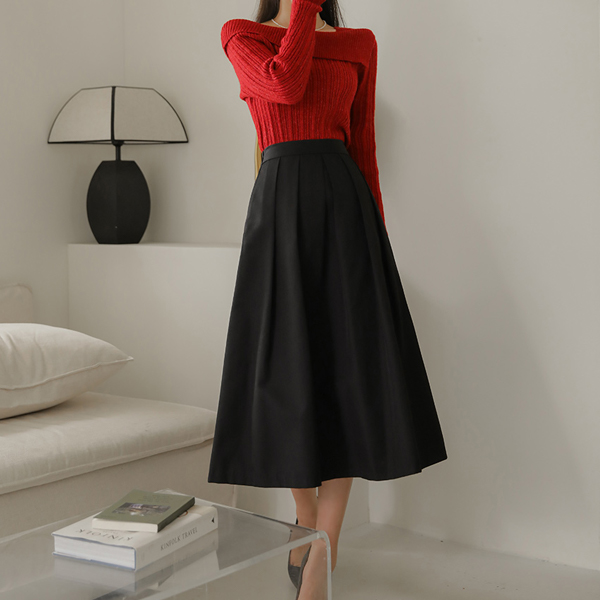 Autumn The Back Banding Pleats Long Skirt