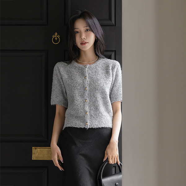 Classic Gold Button Teddy Bouclé Wool Knit Cardigan