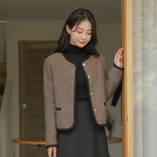 Color Combination Lining Raund neck Wool Jacket