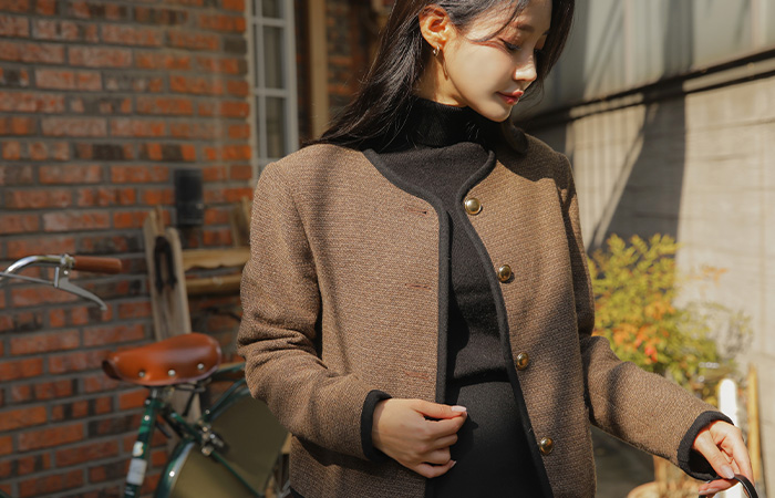 Color Combination Lining Raund neck Wool Jacket