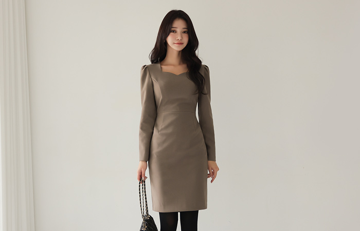 Modern Heart Neck Slim Span H-line Dress