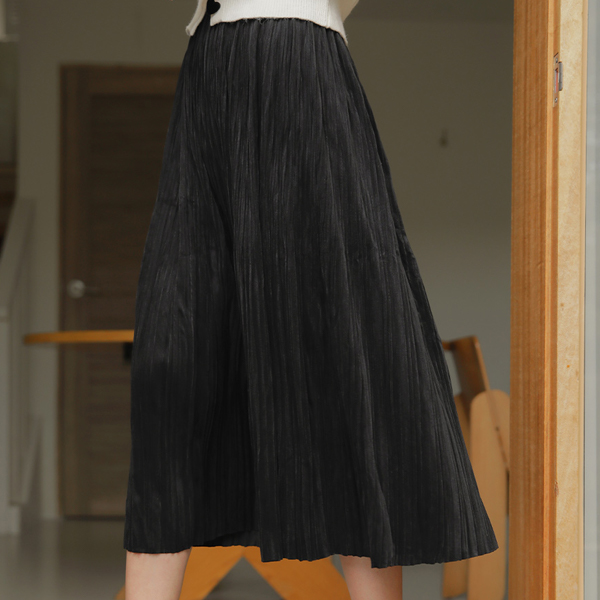 Velvet 잔 Pleats Banding Long Skirt