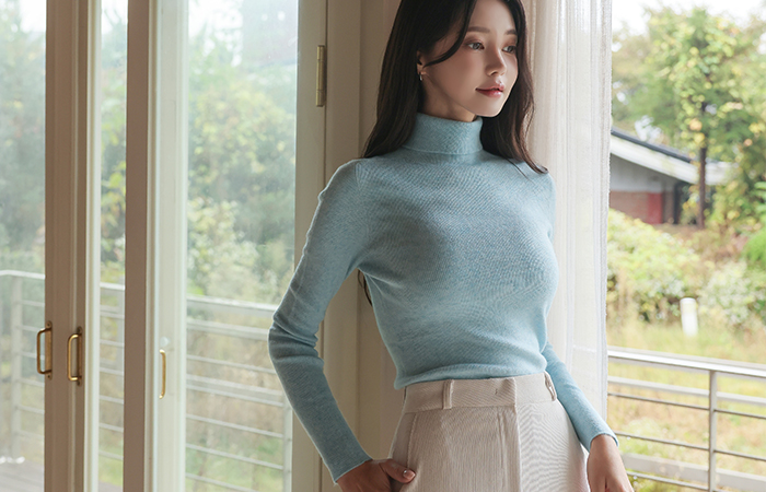 Basic Whole Garment Corduroy Turtleneck Knit