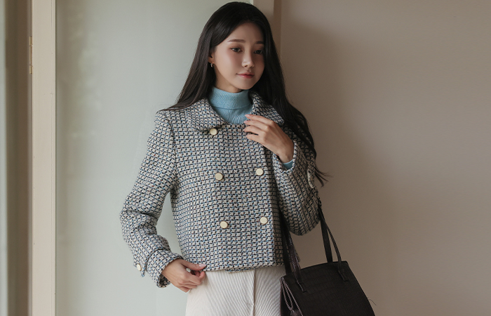 Big Collar Double-button Wool Tweed Jacket