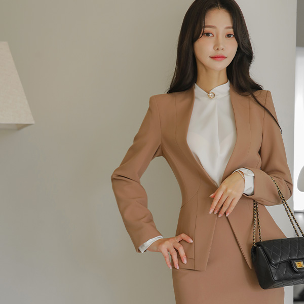 Ivy No-collar Double Peplum Slim Fit Jacket