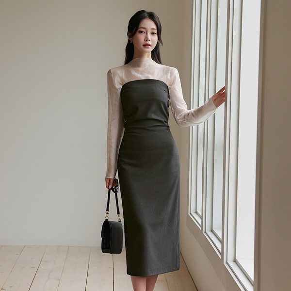 May Side Shirring Long Dress