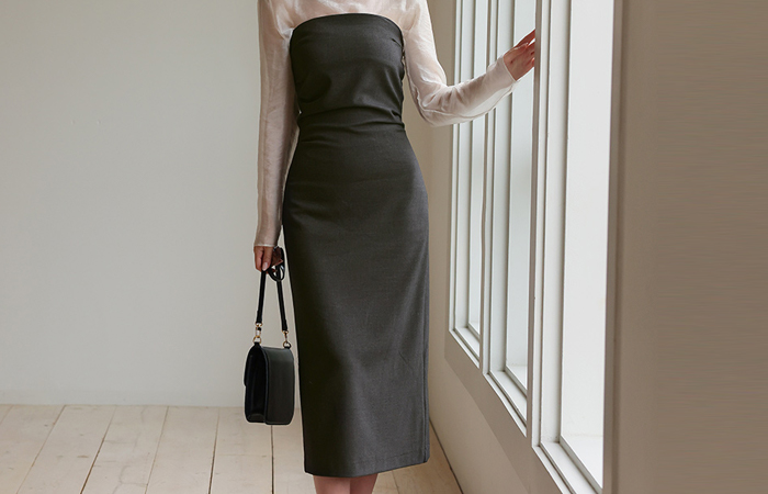 May Side Shirring Long Dress